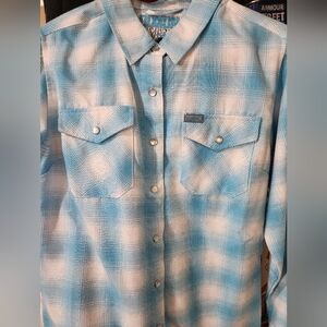 Dixxon Flannel "Bel Air" Flannel shirt, Sz Medium womens light blue pearl snaps